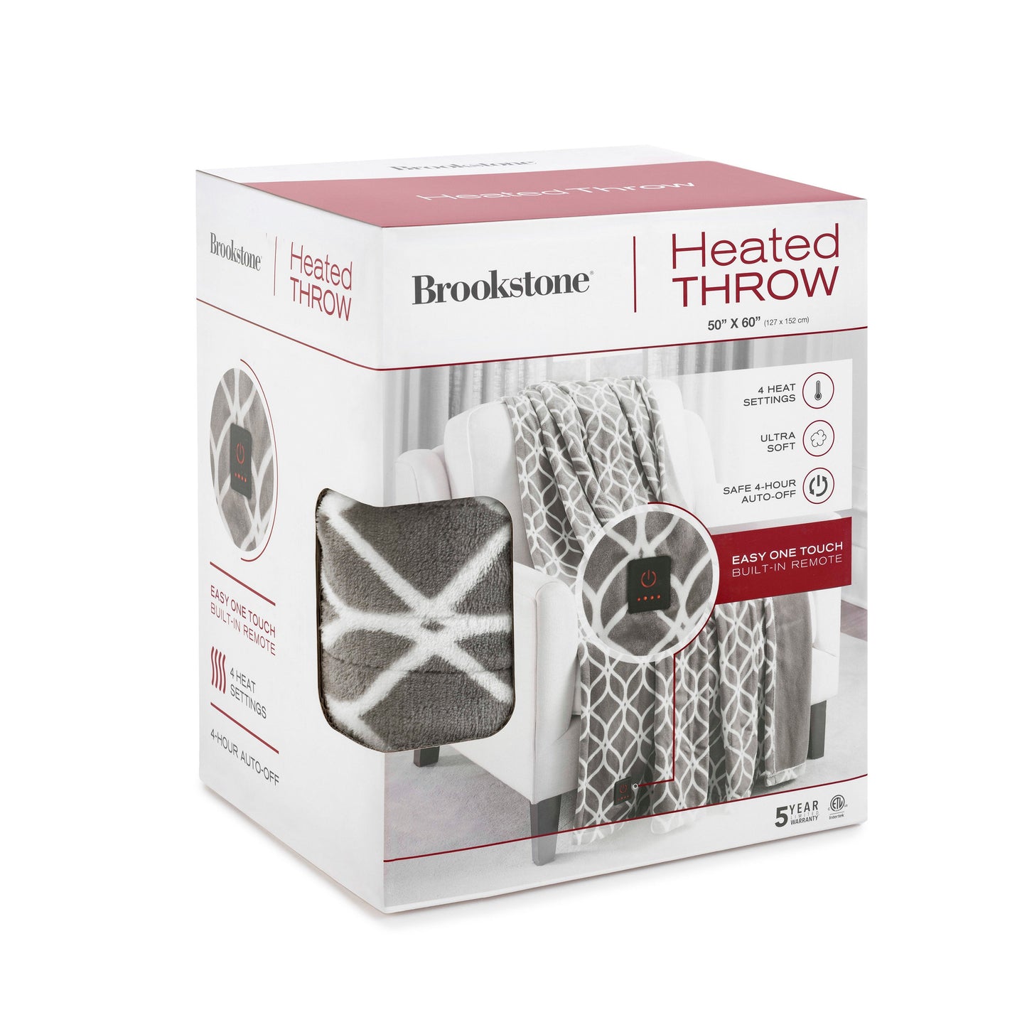 Brookstone Gedruckter Cozy Heated Plüschwurf