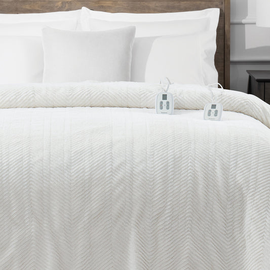 Brookstone Cozy Heated Plüsch Herringbone Blanket