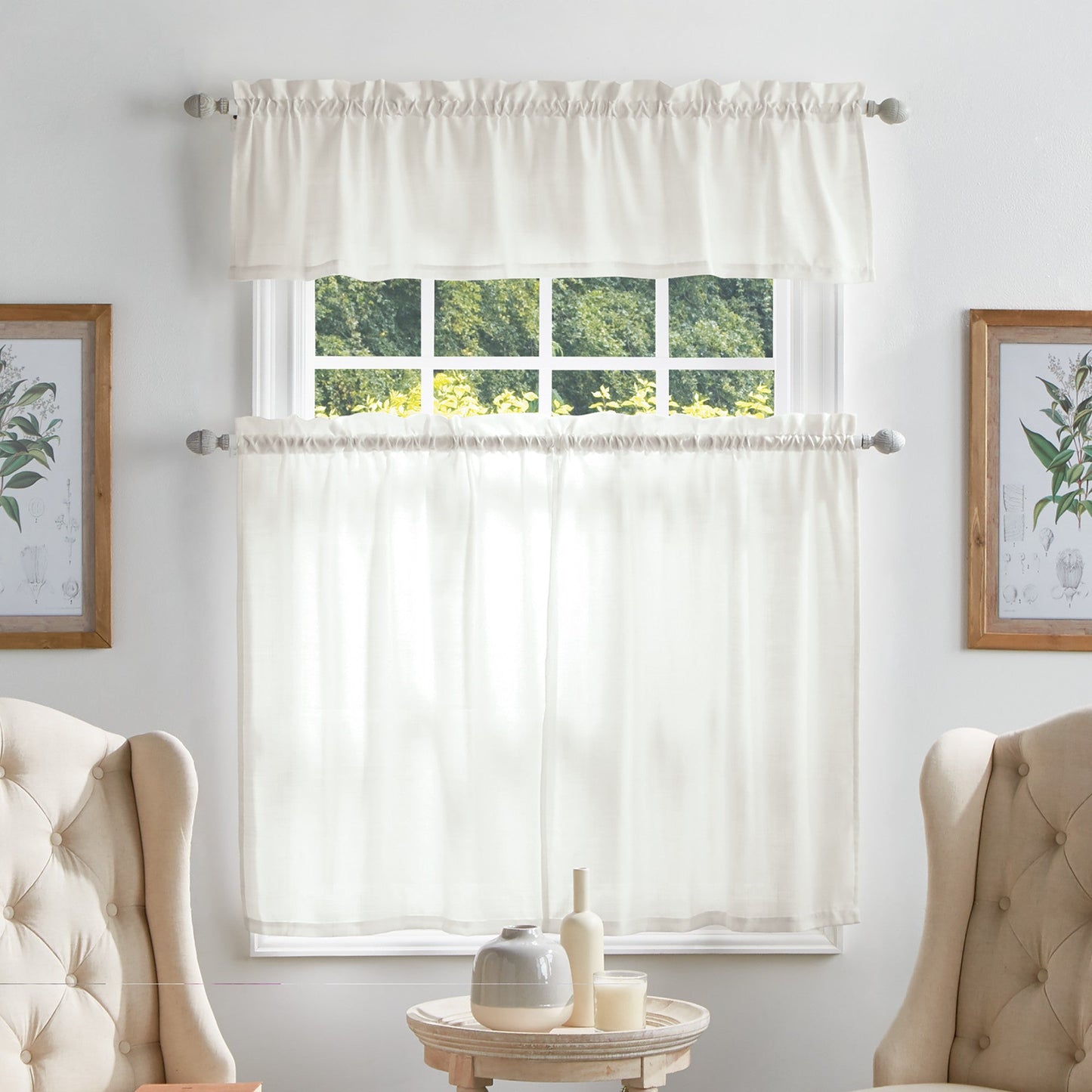 Martha Stewart Bedford Woven Plaid Valance & Tier 3pc Set