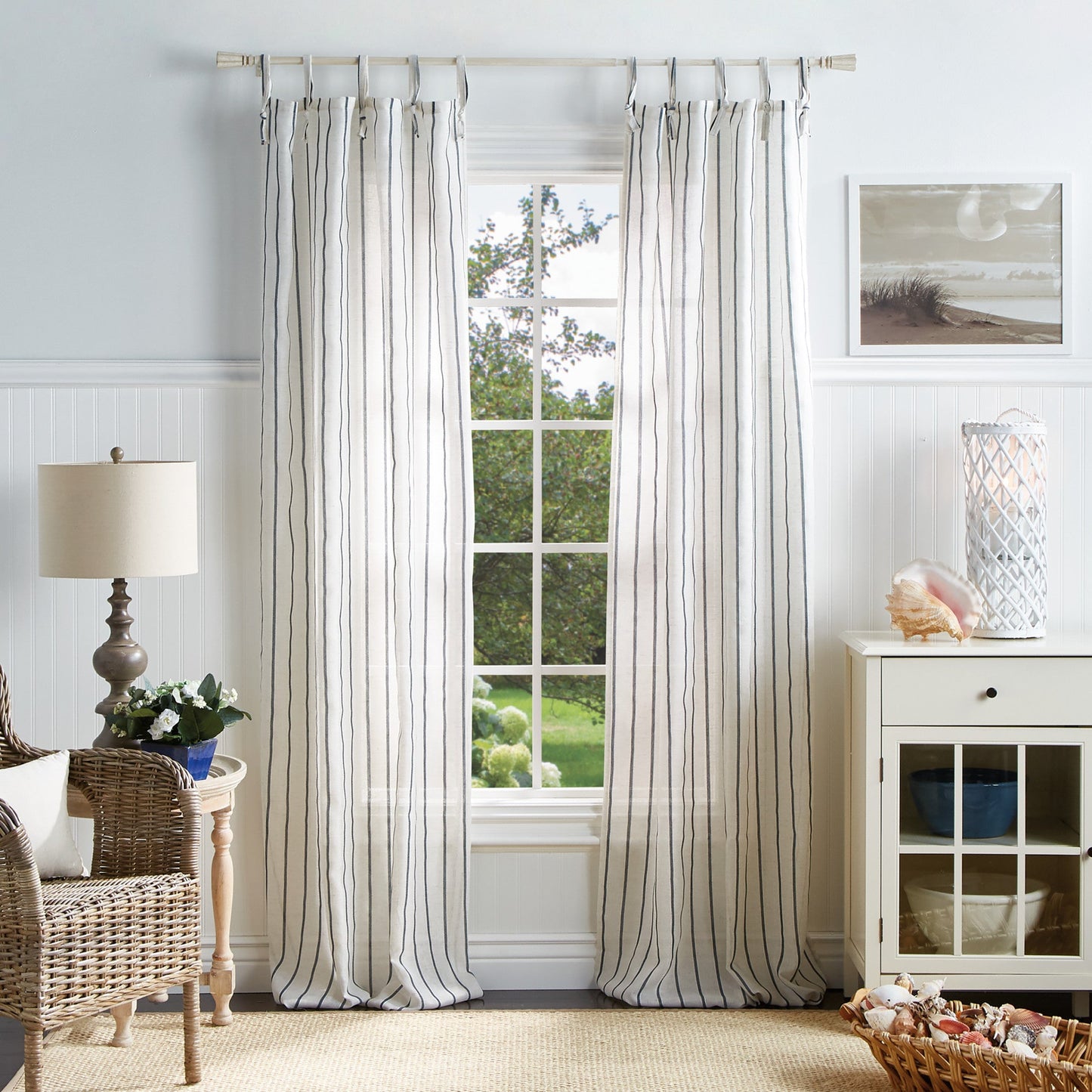 Martha Stewart Laguna Stripe Tie Tab Curtain Panel (Set von 2)