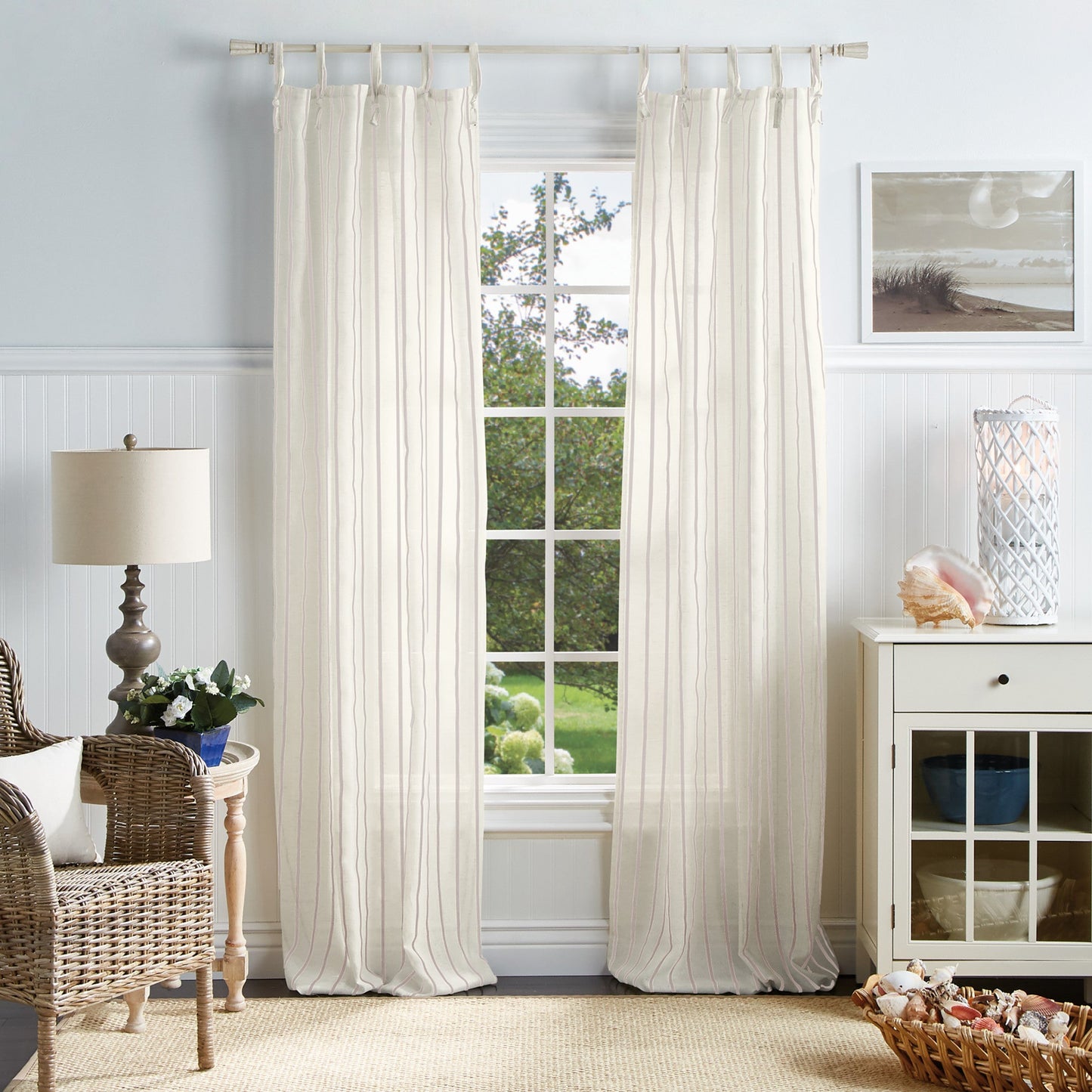 Martha Stewart Laguna Stripe Tie Tab Curtain Panel (Set von 2)