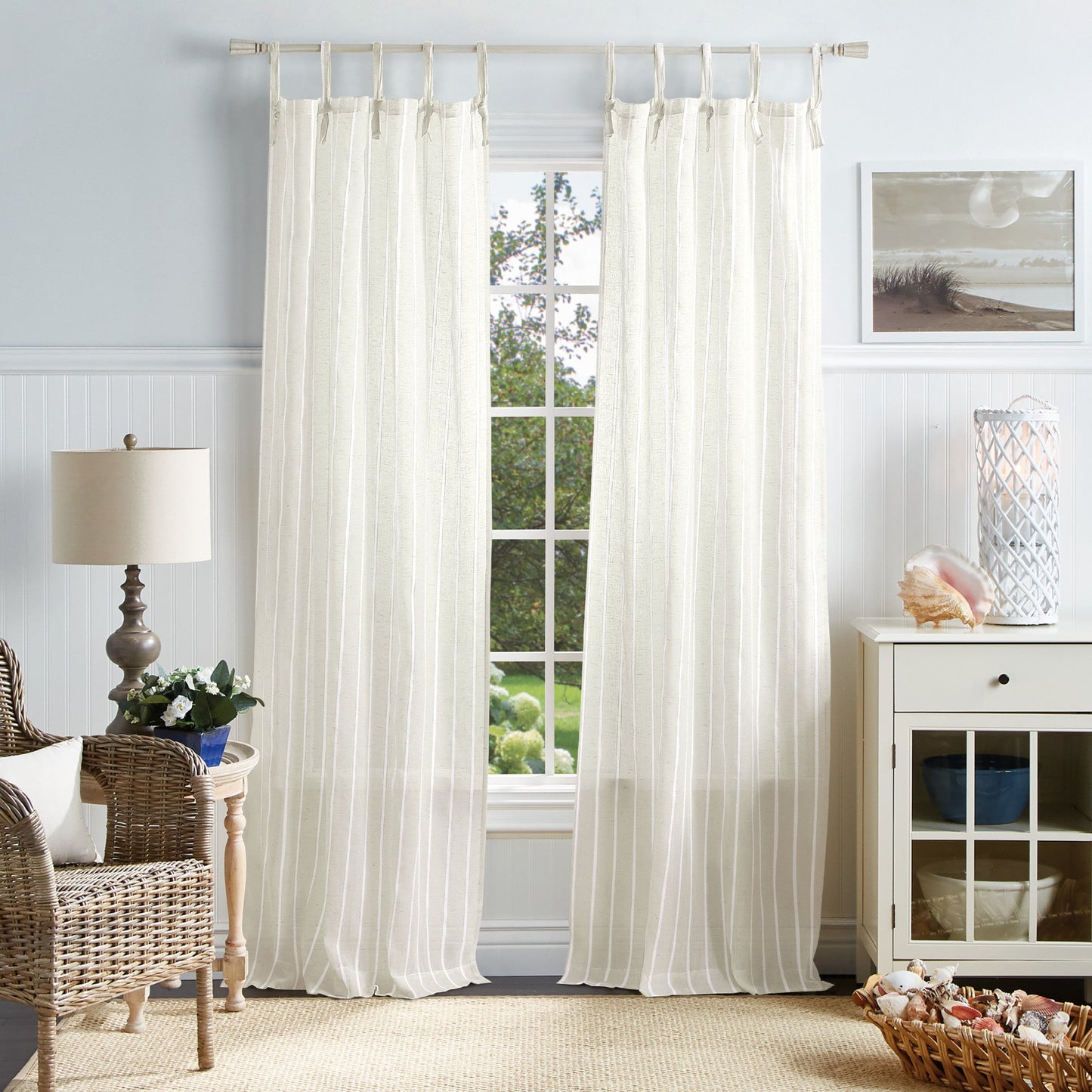 Martha Stewart Laguna Stripe Tie Tab Curtain Panel (Set von 2)