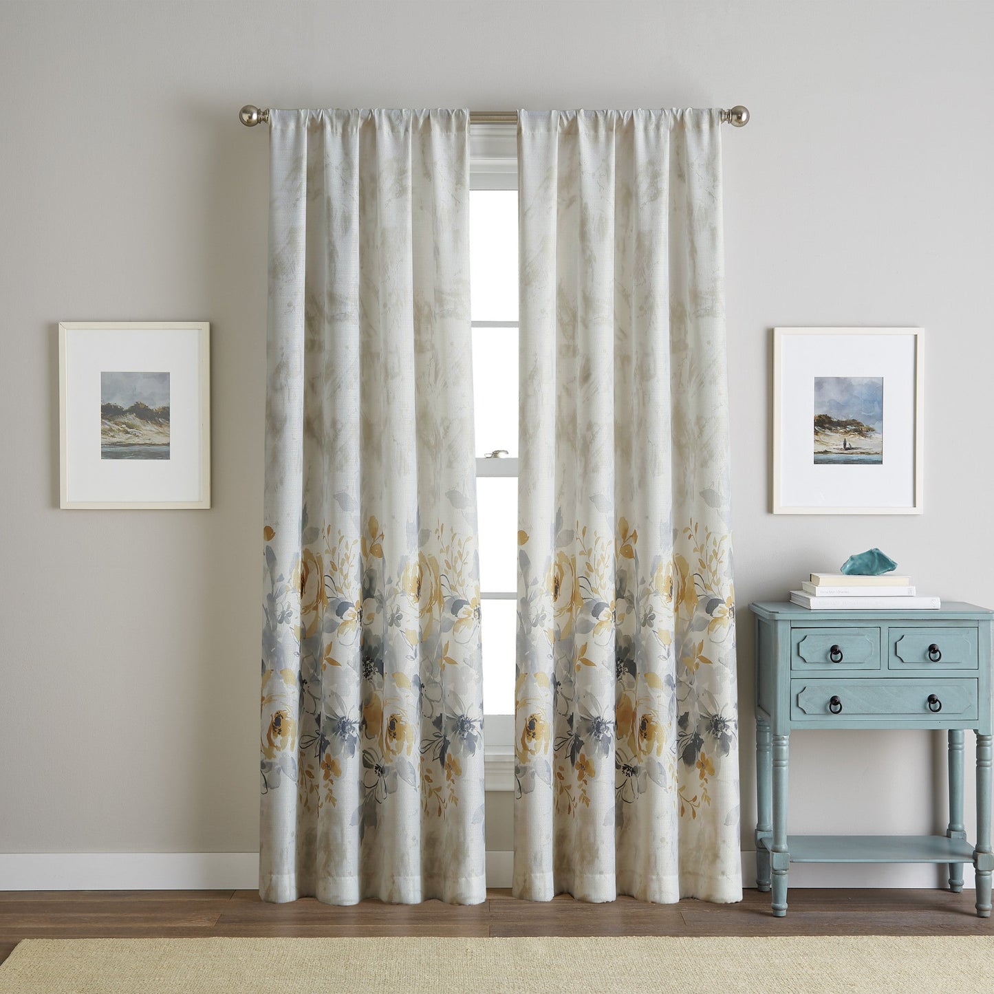Vorhangarbeiten Aquarell Floral Poletop Fenstervorhang Panel