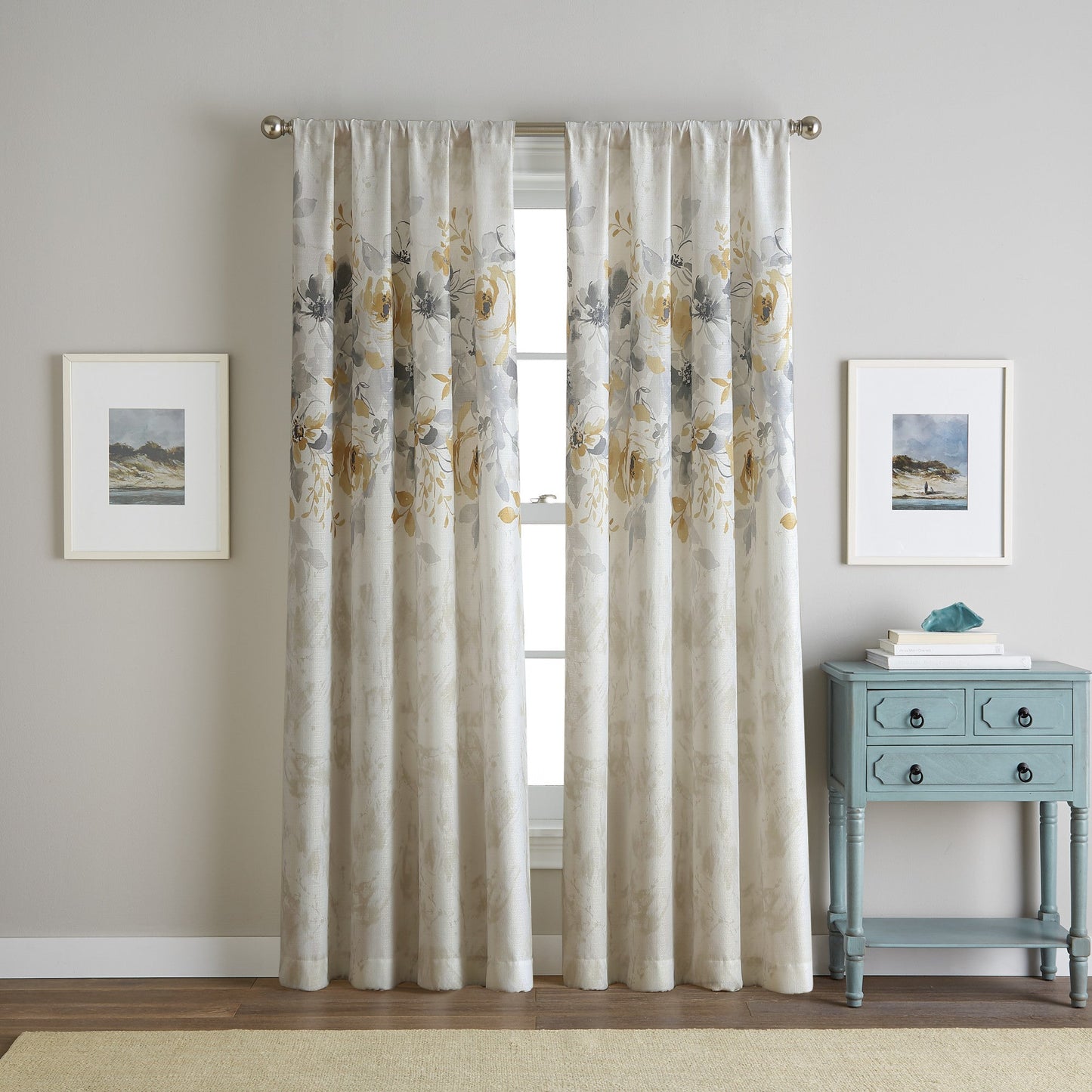 Vorhangarbeiten Aquarell Floral Poletop Fenstervorhang Panel