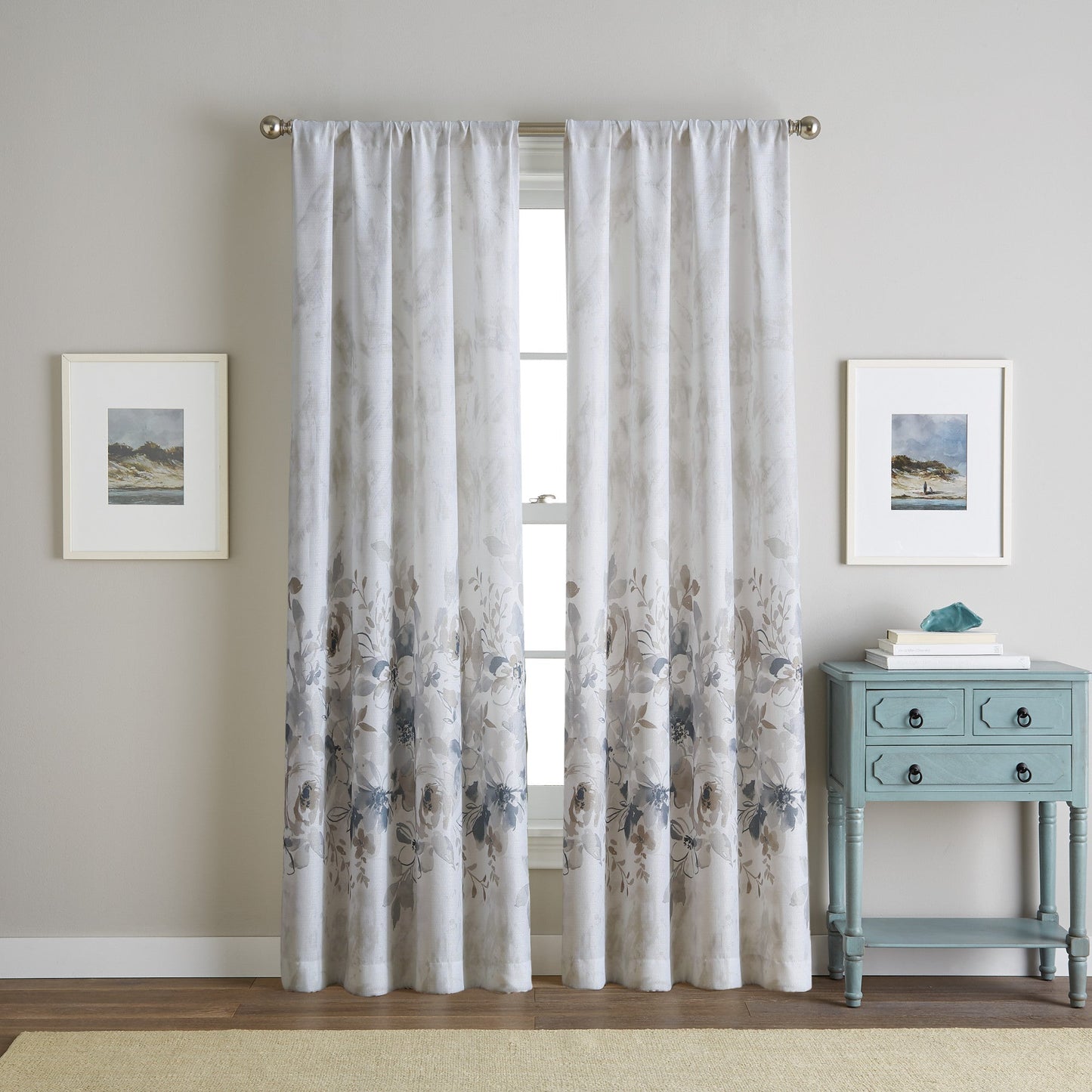 Vorhangarbeiten Aquarell Floral Poletop Fenstervorhang Panel