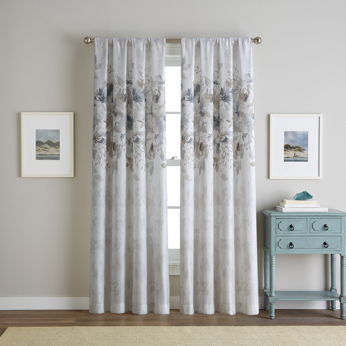 Vorhangarbeiten Aquarell Floral Poletop Fenstervorhang Panel