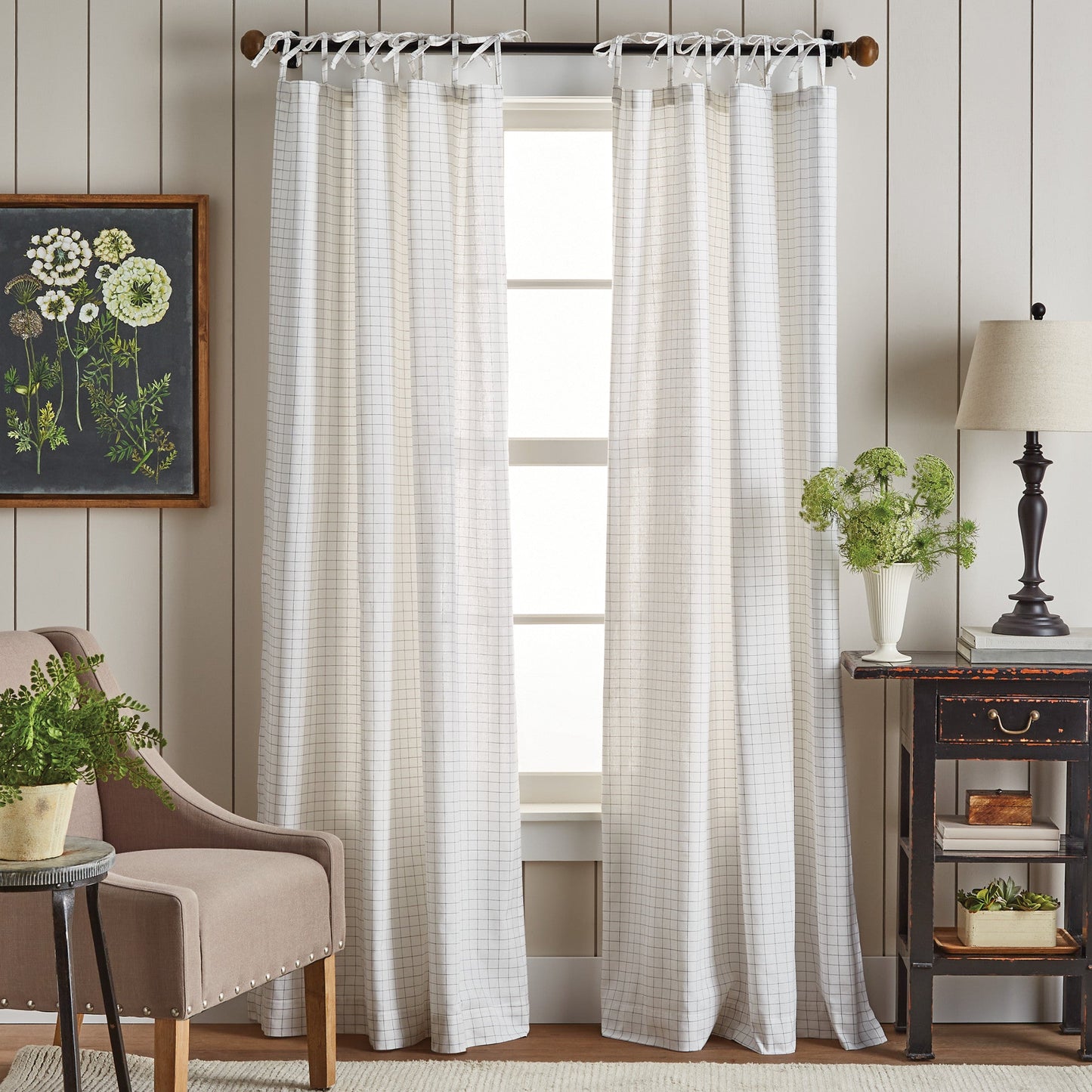 Martha Stewart Plaid Tie Top Curtain Panel Paare
