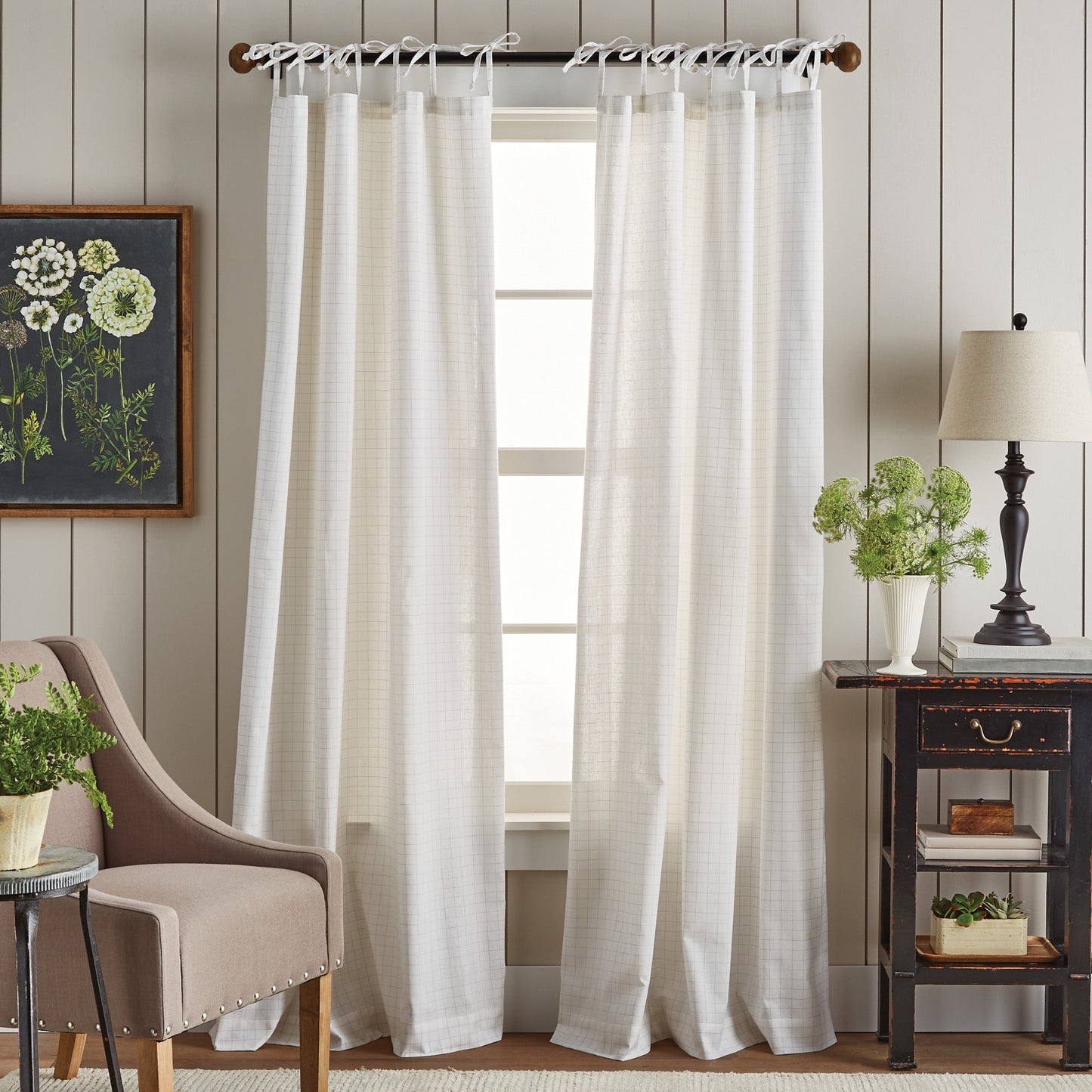 Martha Stewart Plaid Tie Top Curtain Panel Paare