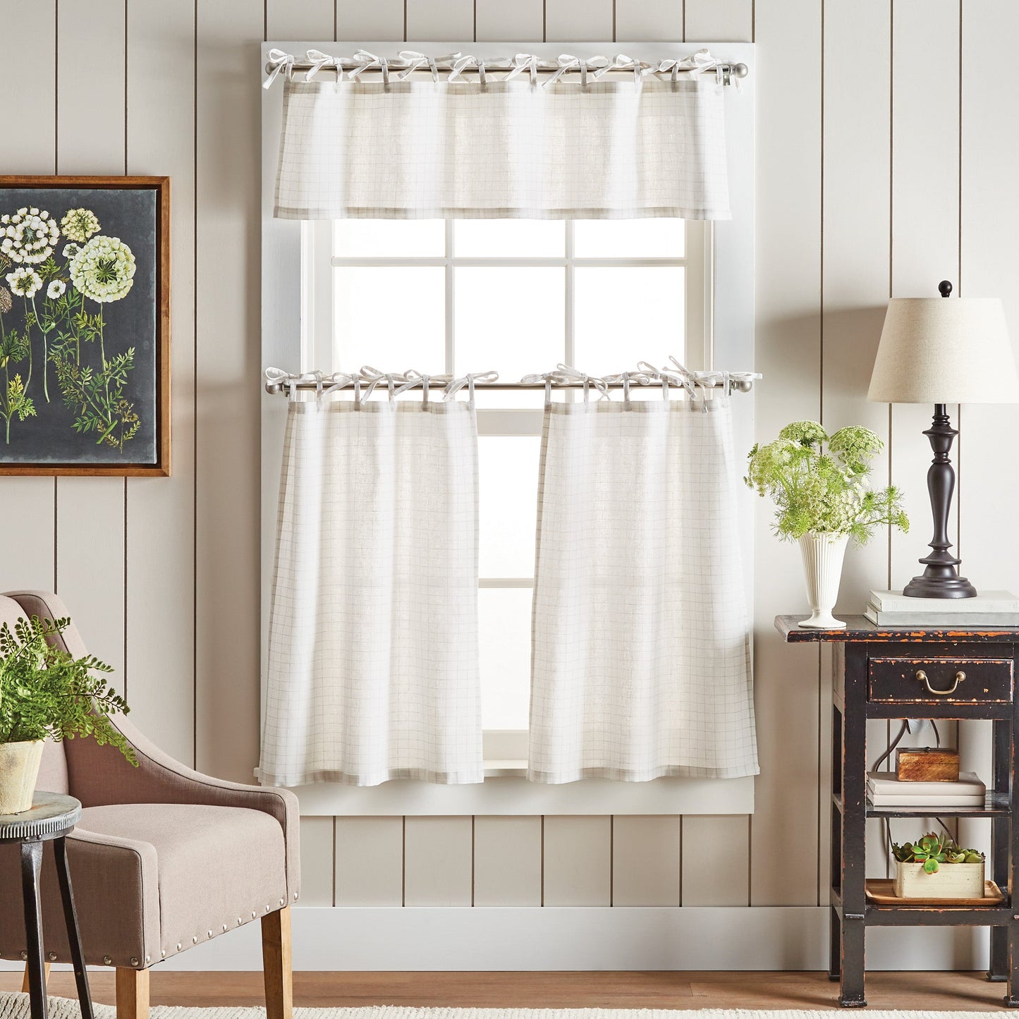 Martha Stewart Plaid Tie Top Valance & Tier 3pc Set