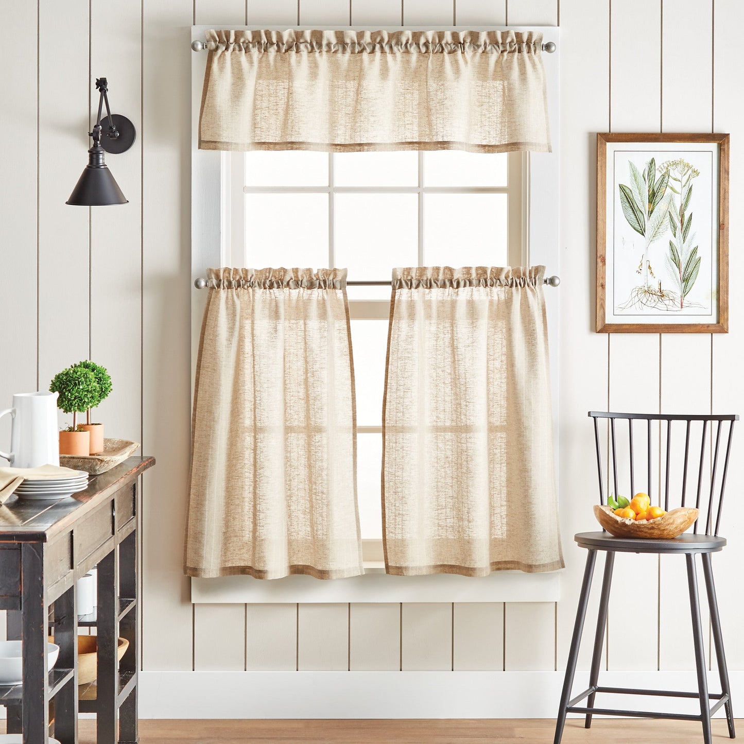Martha Stewart Leinen Stripe Valance und Tier 3pc Set