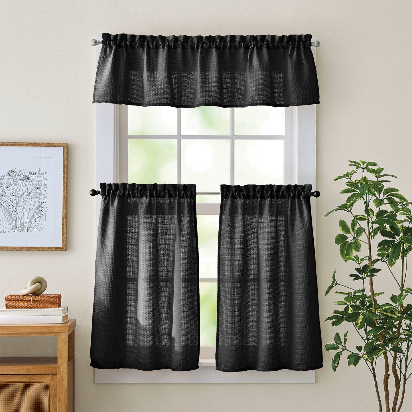 Curtainworks Eldridge Waffle 3-Piece Tier und Valance Set