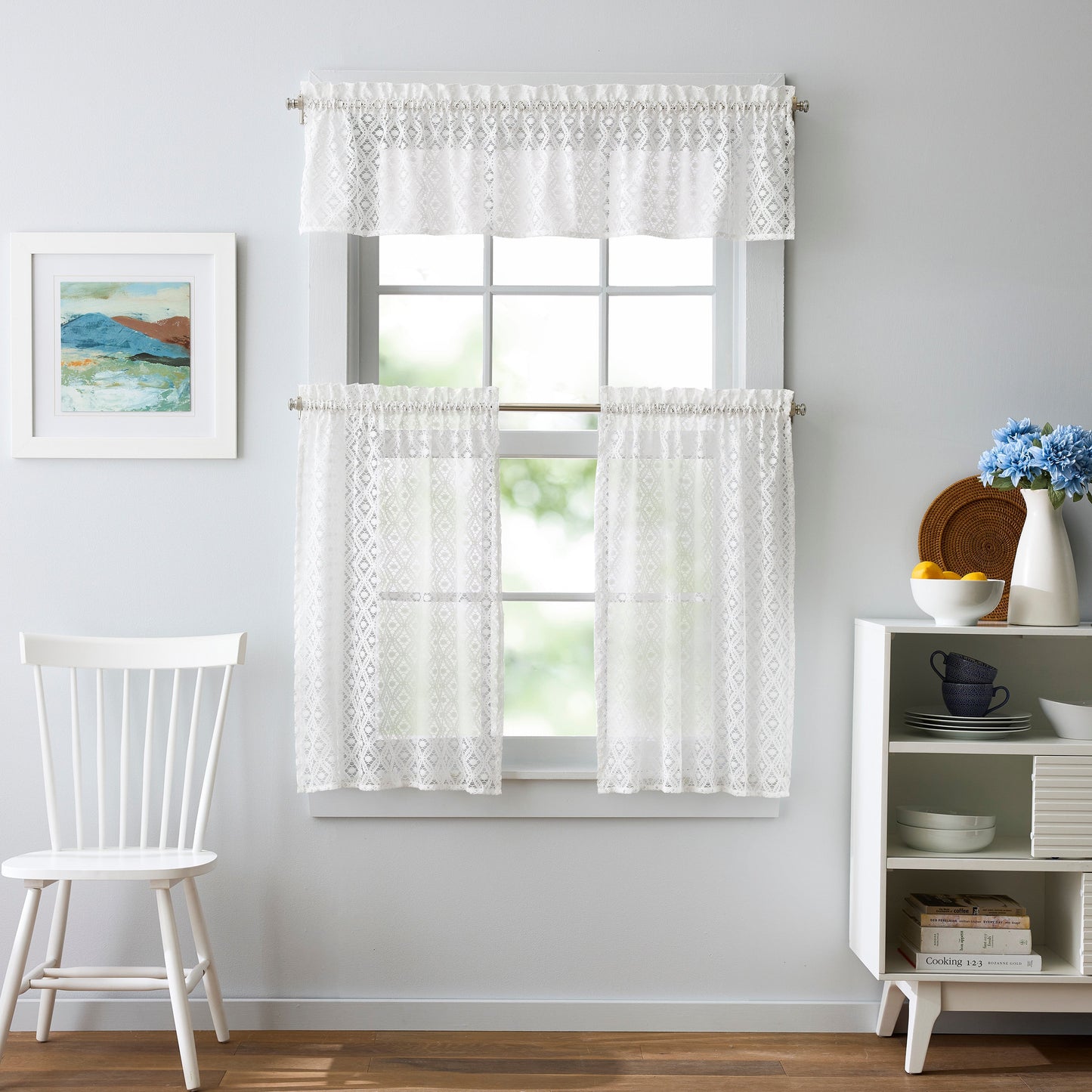Martha Stewart Canterbury Lace Valance und Tiers 3-teiliges Set