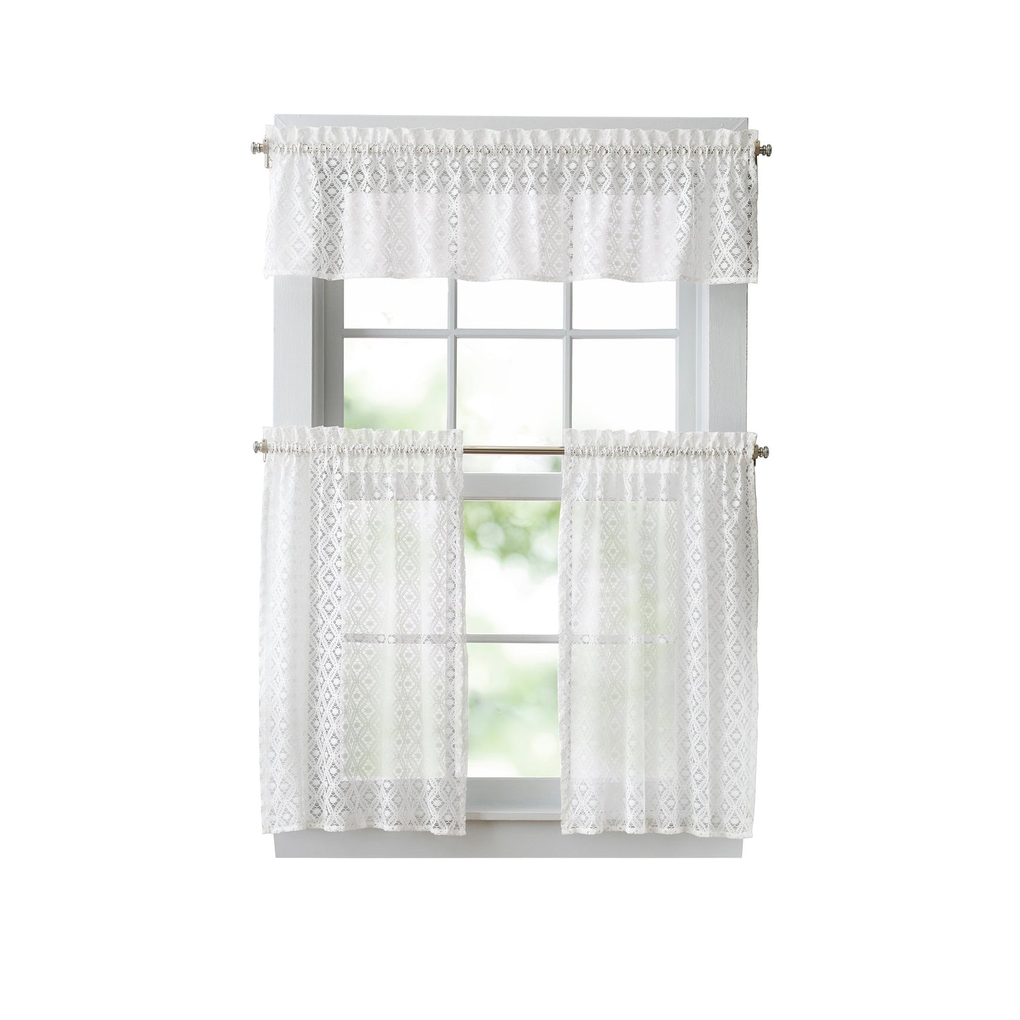 Martha Stewart Canterbury Lace Valance und Tiers 3-teiliges Set