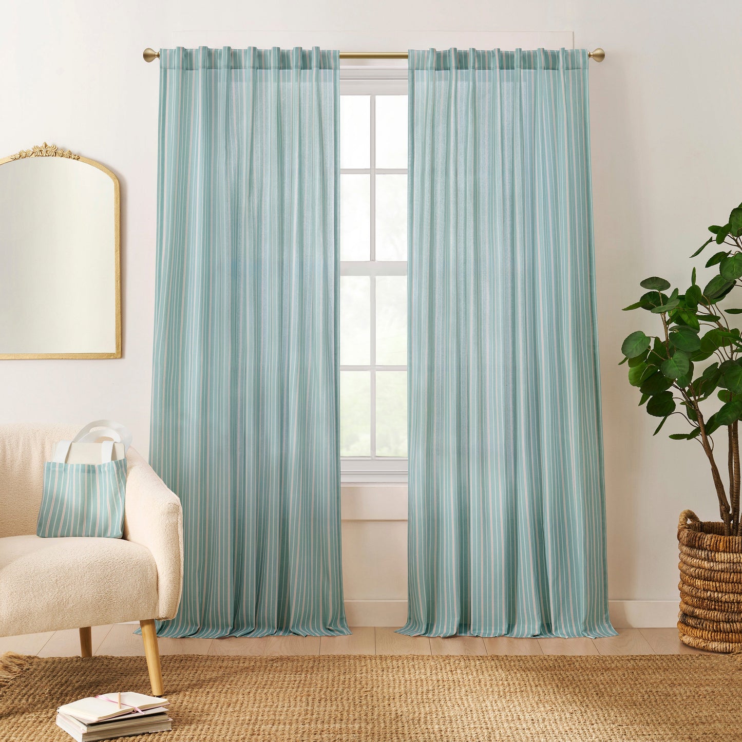 Peri Home Marina Stripe Vorhang Panel Paar und Tote Bag Set