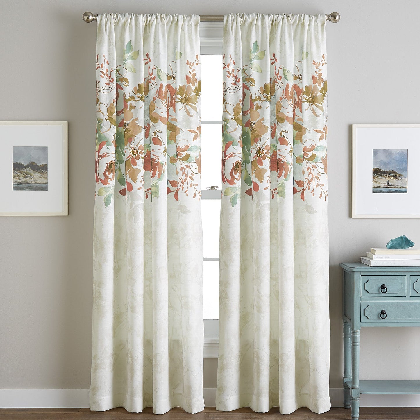 Vorhangarbeiten Aquarell Floral Poletop Fenstervorhang Panel