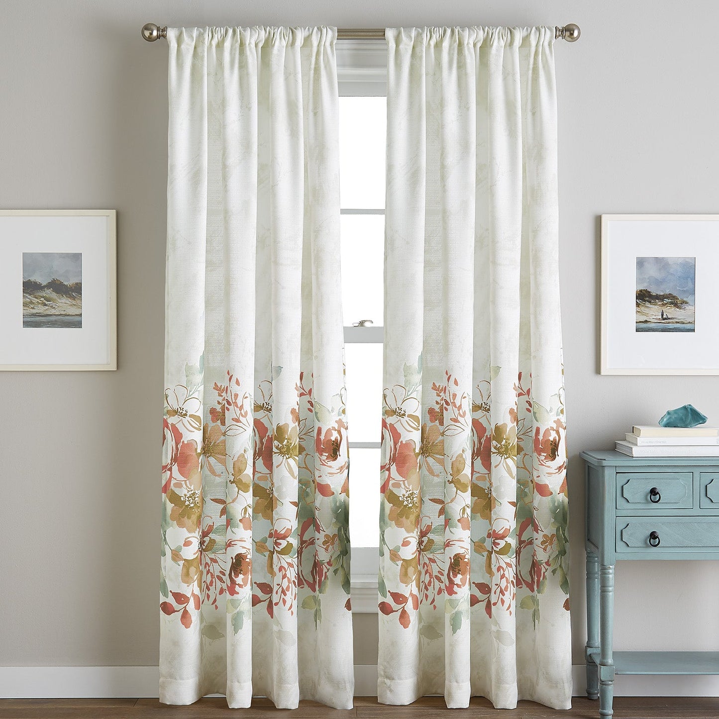 Vorhangarbeiten Aquarell Floral Poletop Fenstervorhang Panel