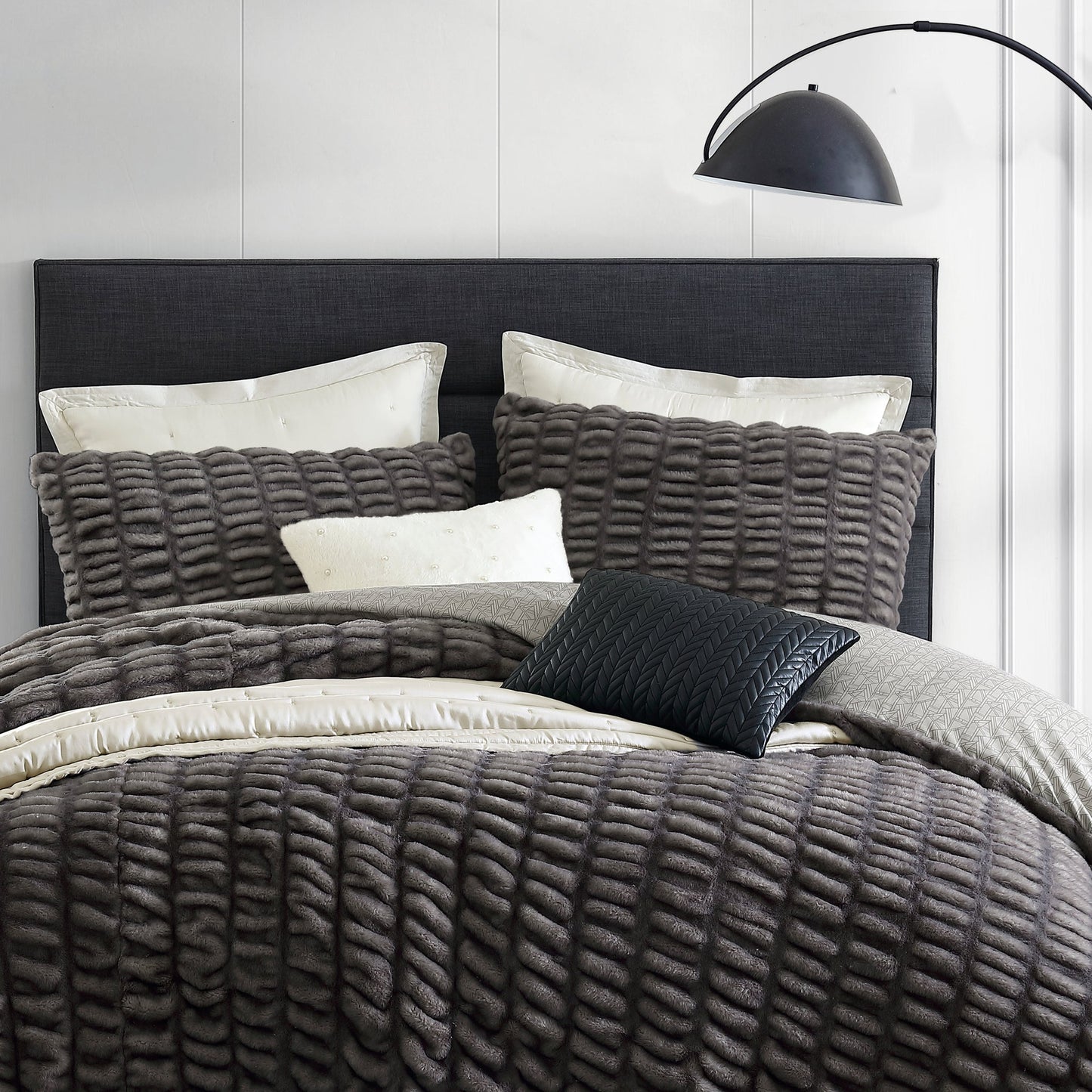 KARL LAGERFELD PARIS Ruched Faux Fur Duvet Set