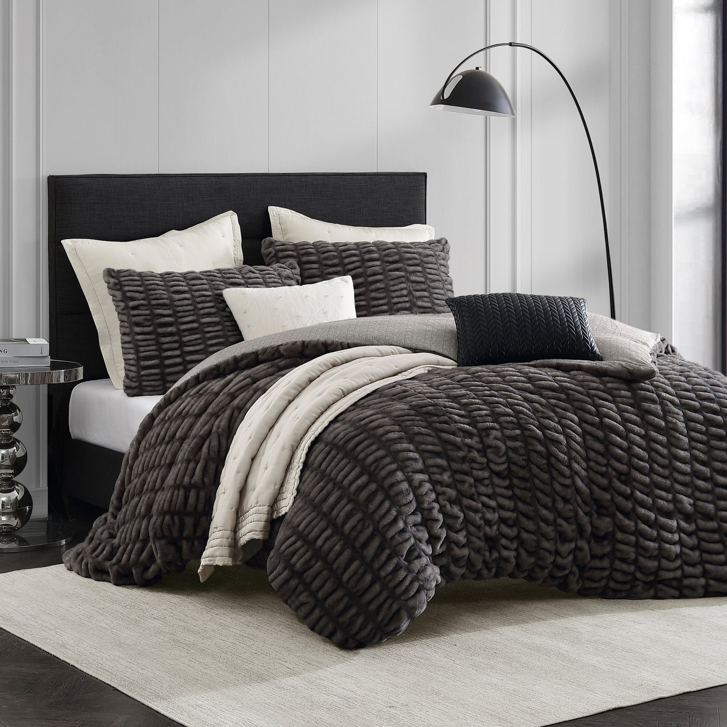 KARL LAGERFELD PARIS Ruched Faux Fur Duvet Set