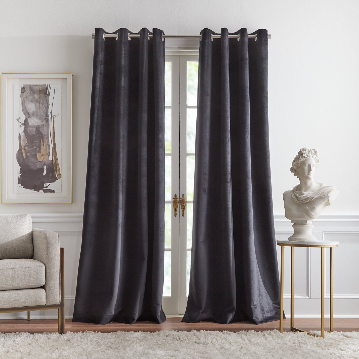KARL LAGERFELD PARIS Velvet Blackout Grommet Curtain Panel Paar