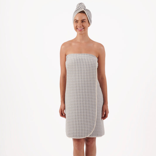 DKNY PURE Garn gefärbt Waffel ungebleicht Baumwolle Körper & Haarwickel Set