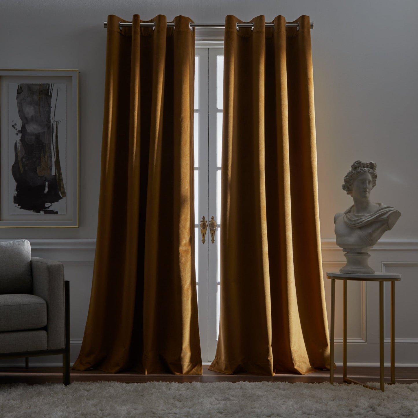 KARL LAGERFELD PARIS Velvet Blackout Grommet Curtain Panel Paar