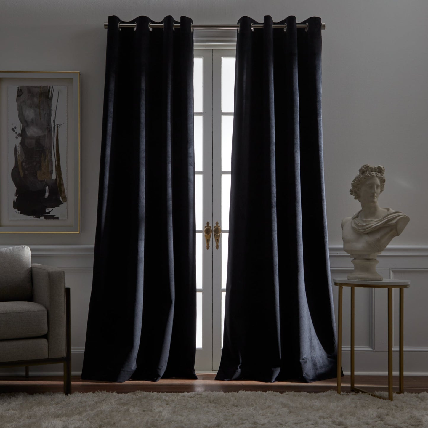 KARL LAGERFELD PARIS Velvet Blackout Grommet Curtain Panel Paar