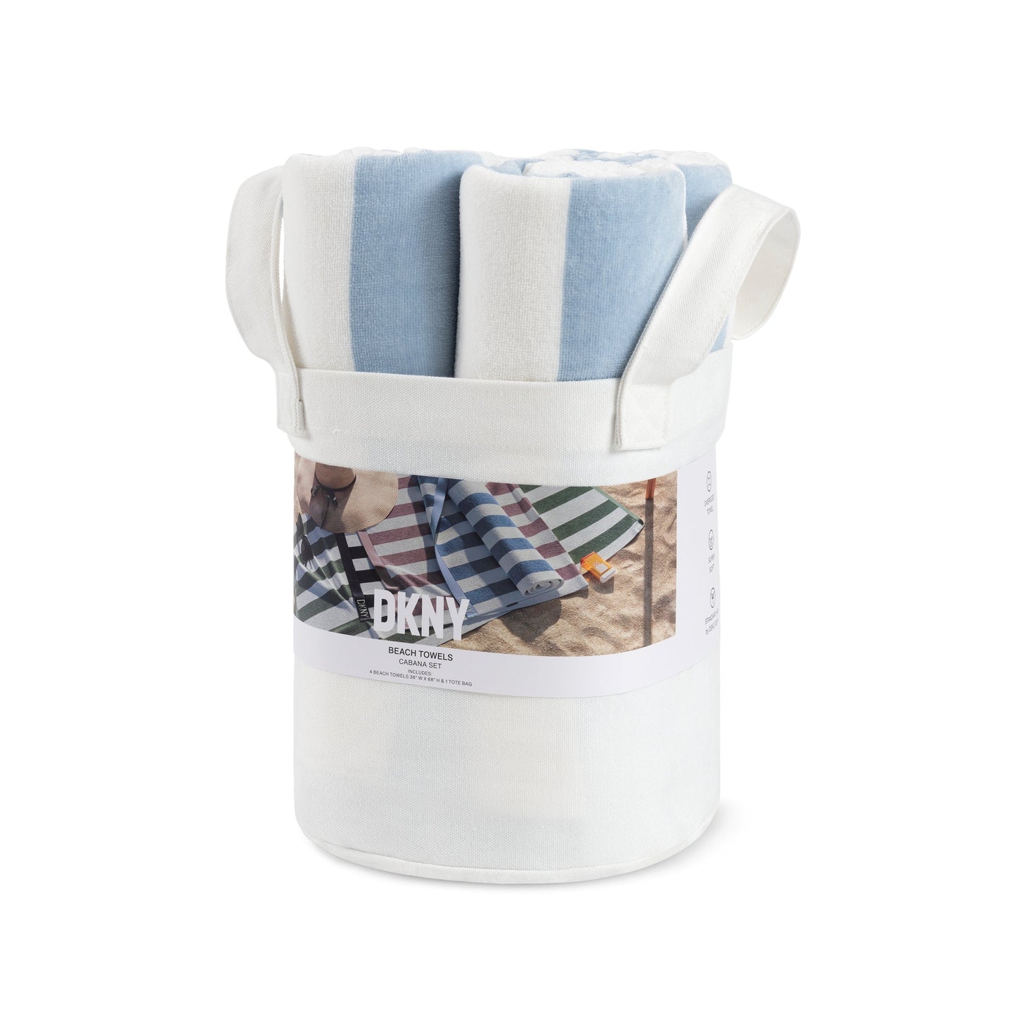 DKNY Cabana Stripe 4-teiliges Beach Towel und Tote Bag Set