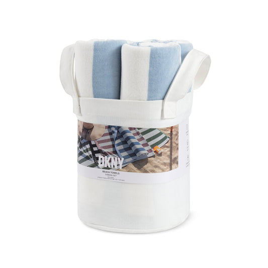 DKNY Cabana Stripe 4-teiliges Beach Towel und Tote Bag Set