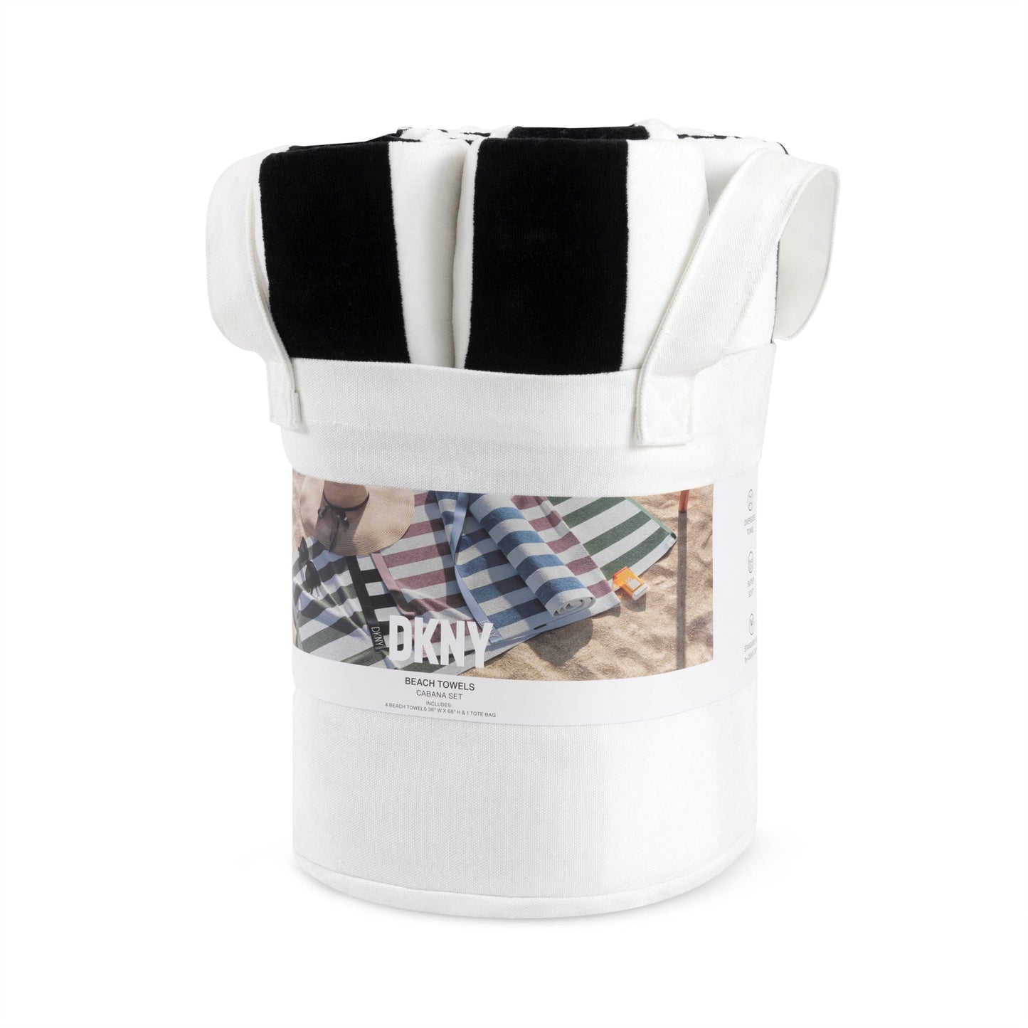 DKNY Cabana Stripe 4-teiliges Beach Towel und Tote Bag Set