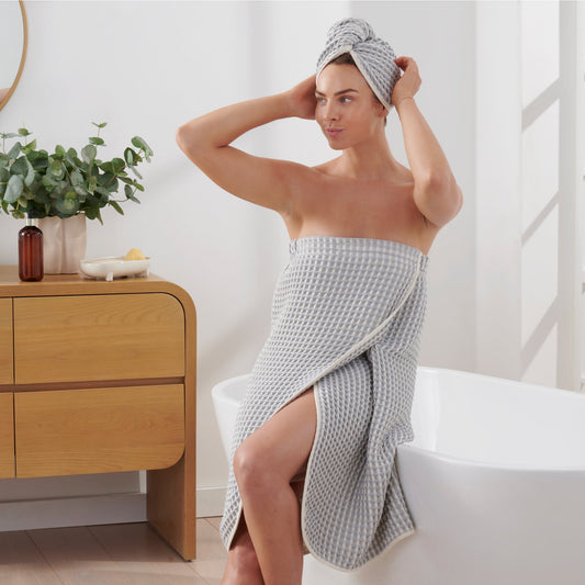 DKNY PURE Garn gefärbt Waffel ungebleicht Baumwolle Körper & Haarwickel Set