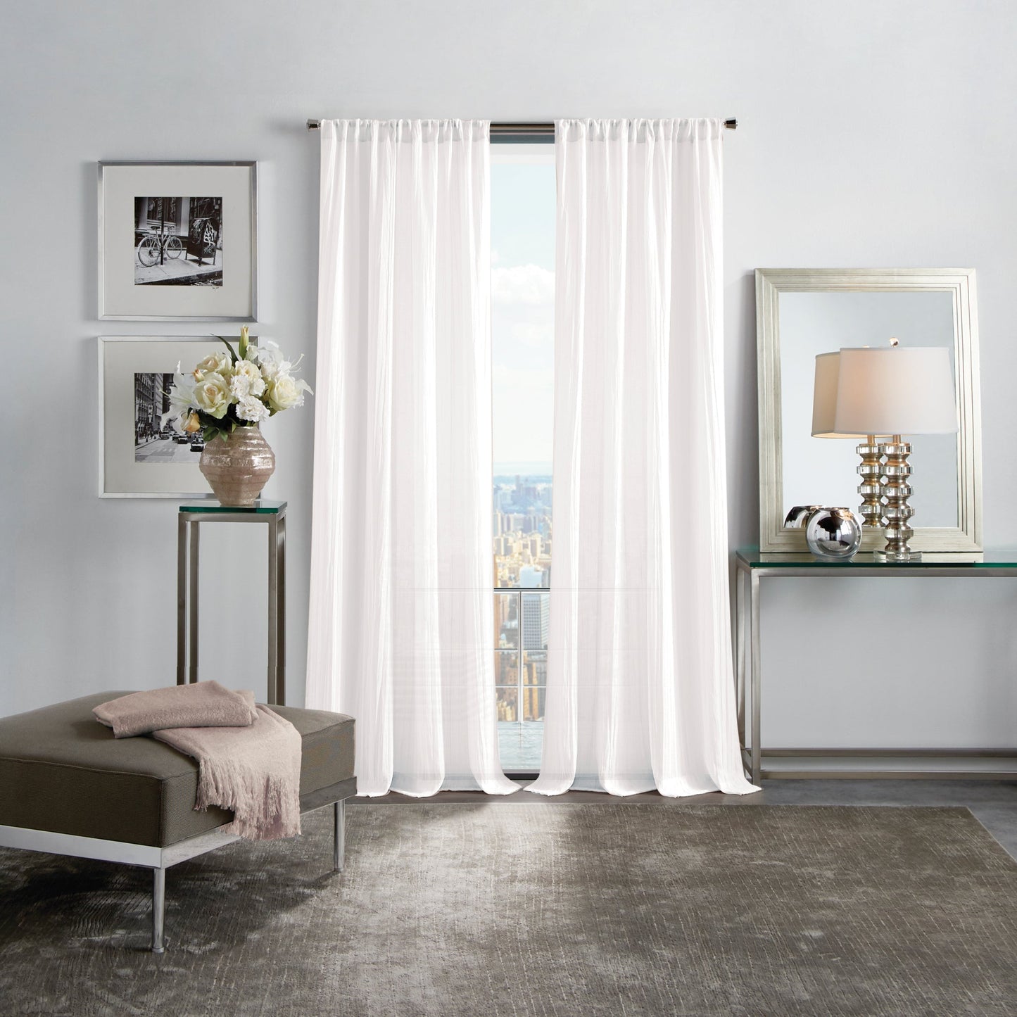 Martha Stewart Crinkle Sheer Curtain Poletop Panel Paar