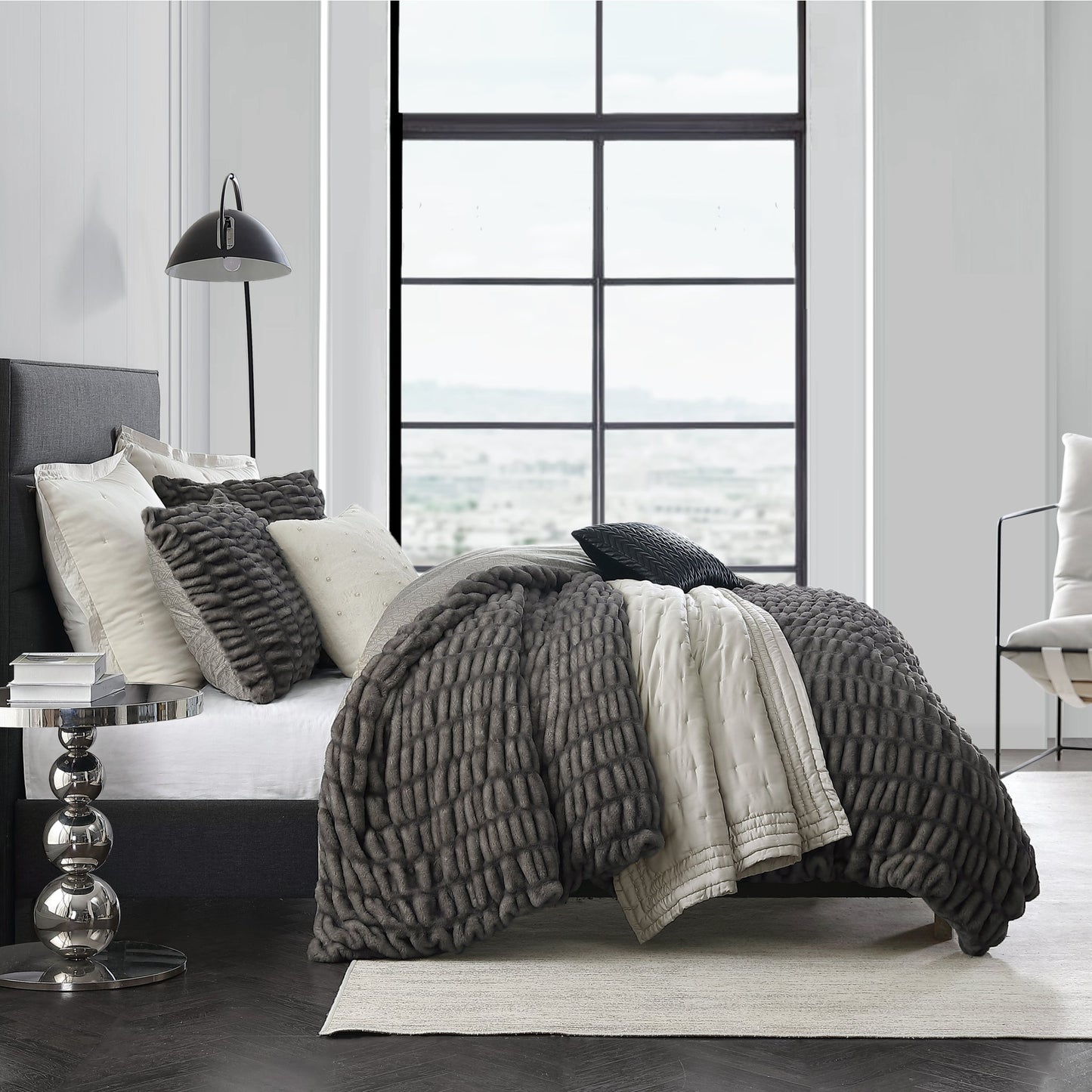 KARL LAGERFELD PARIS Ruched Faux Fur Duvet Set