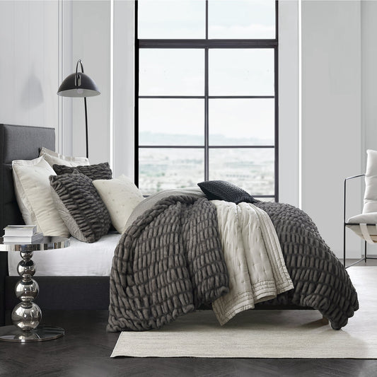 KARL LAGERFELD PARIS Ruched Faux Fur Duvet Set