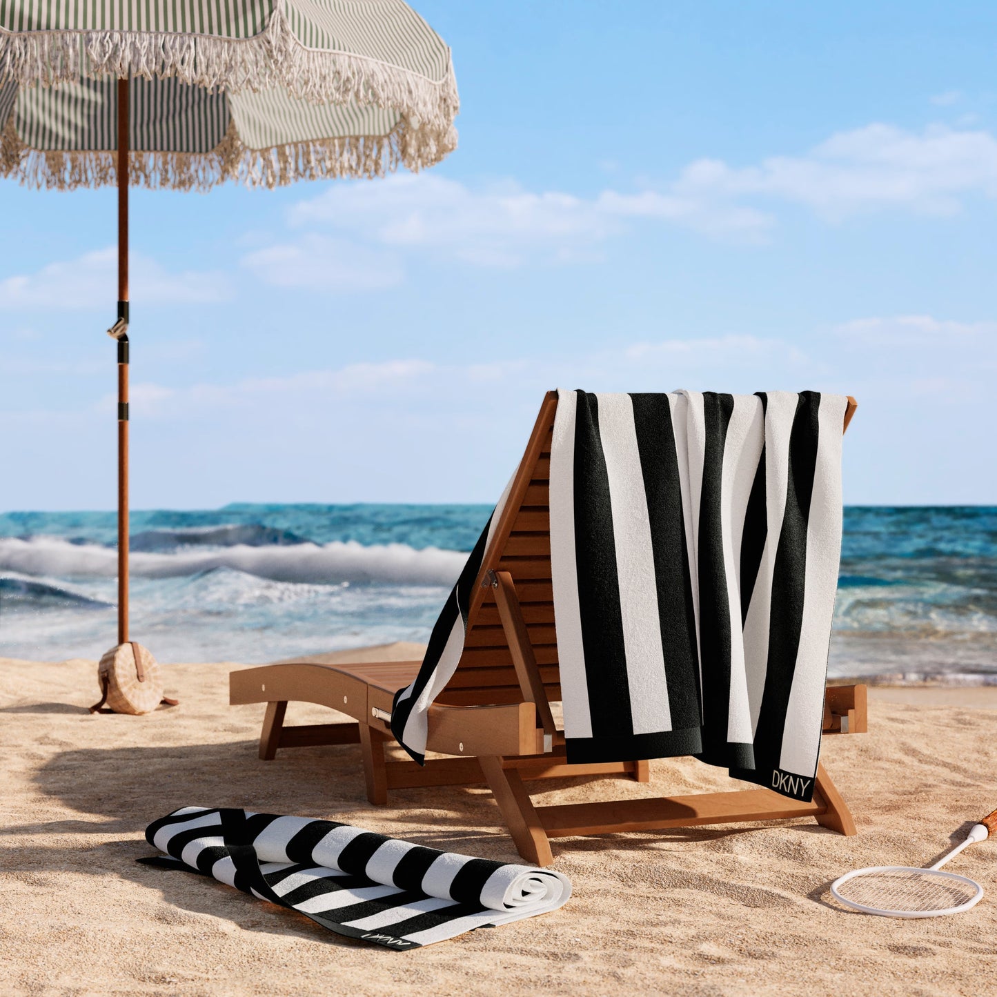 DKNY Cabana Stripe 4-teiliges Beach Towel und Tote Bag Set