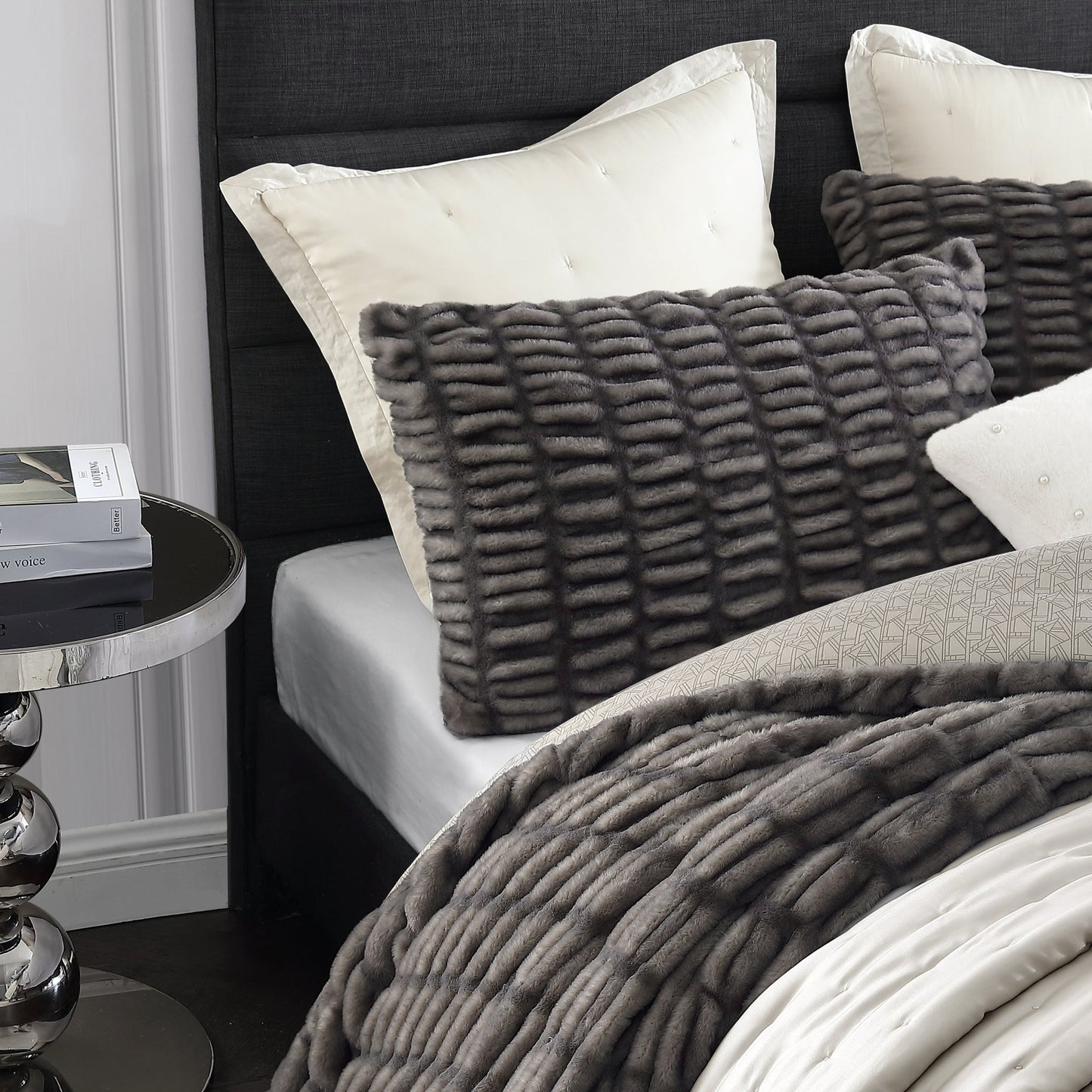 KARL LAGERFELD PARIS Ruched Faux Fur Duvet Set